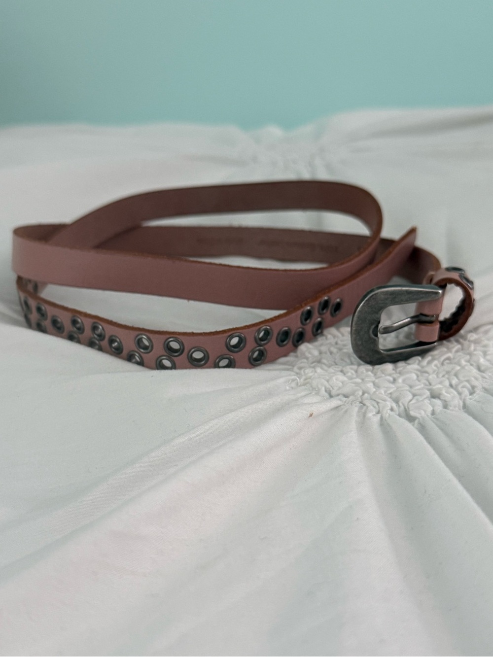 Garnet Hill Pink Leather Grommet Detail Belt